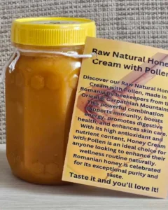 Raw Natural honey with pollen front view